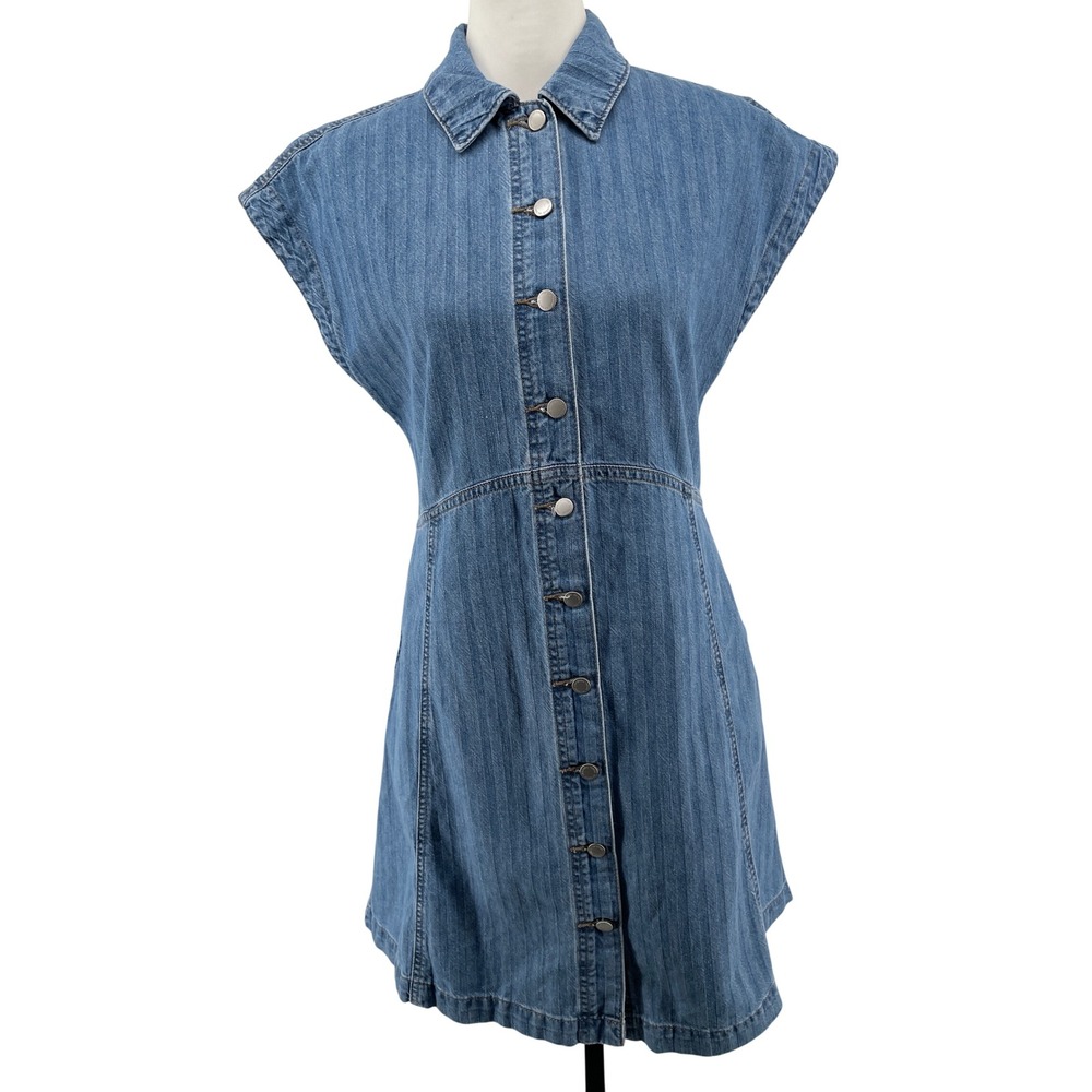 Denim Mini Dress Womens XS Blue Western Boho Country Cottage Button Front